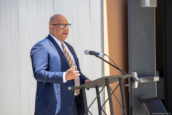 Merritt College President Dr. David M. Johnson speaks at the Horticulture Complex ribbon cutting ceremony