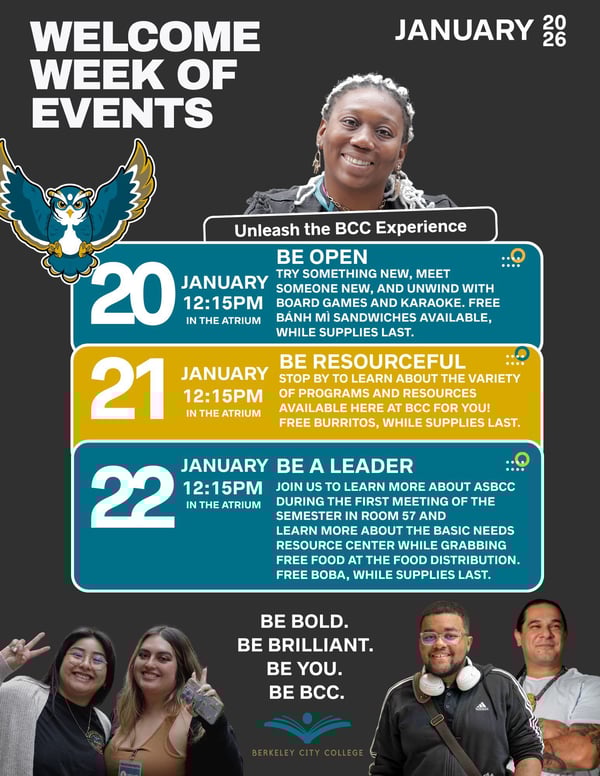 BCC January 2026 Welcome Week Events Flyer