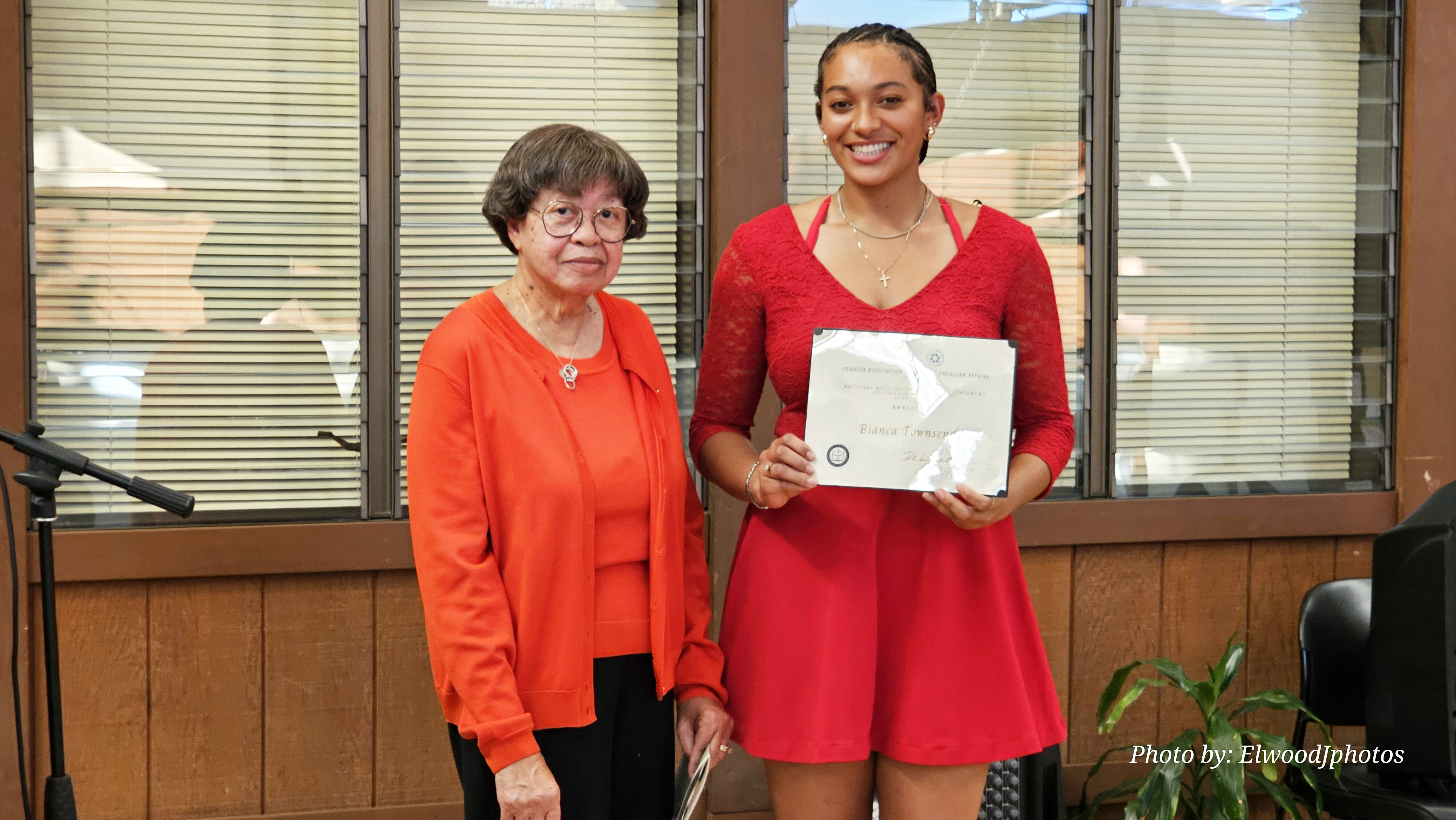 Merritt College student Bianca Townsend receives the NAACP Scholarship at the PAAAA Scholarship Awardee Reception May 2, 2024