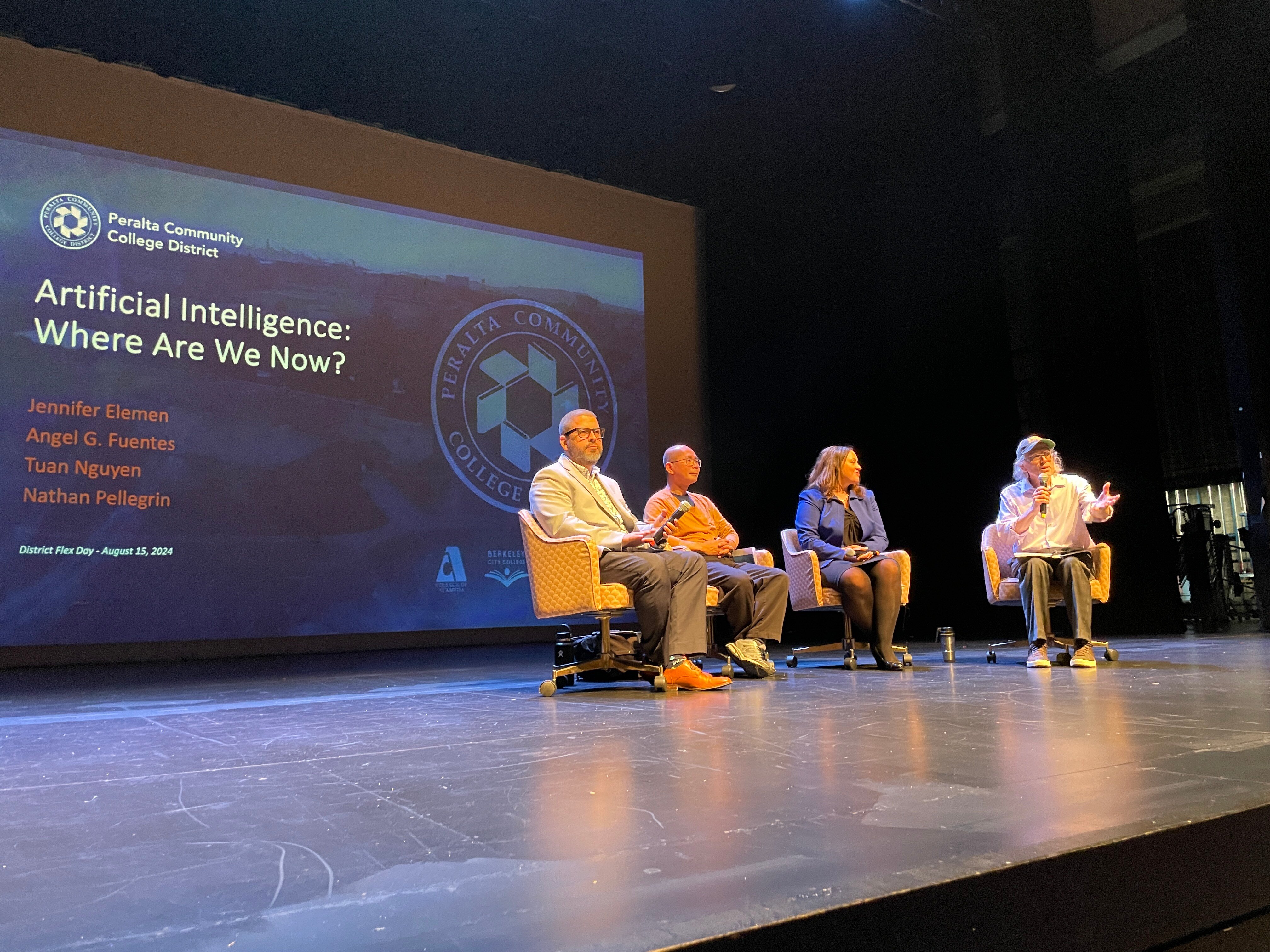 Four experts in artificial intelligence discuss the role of AI in education at Peralta Community College District flex day, August 15, 2024