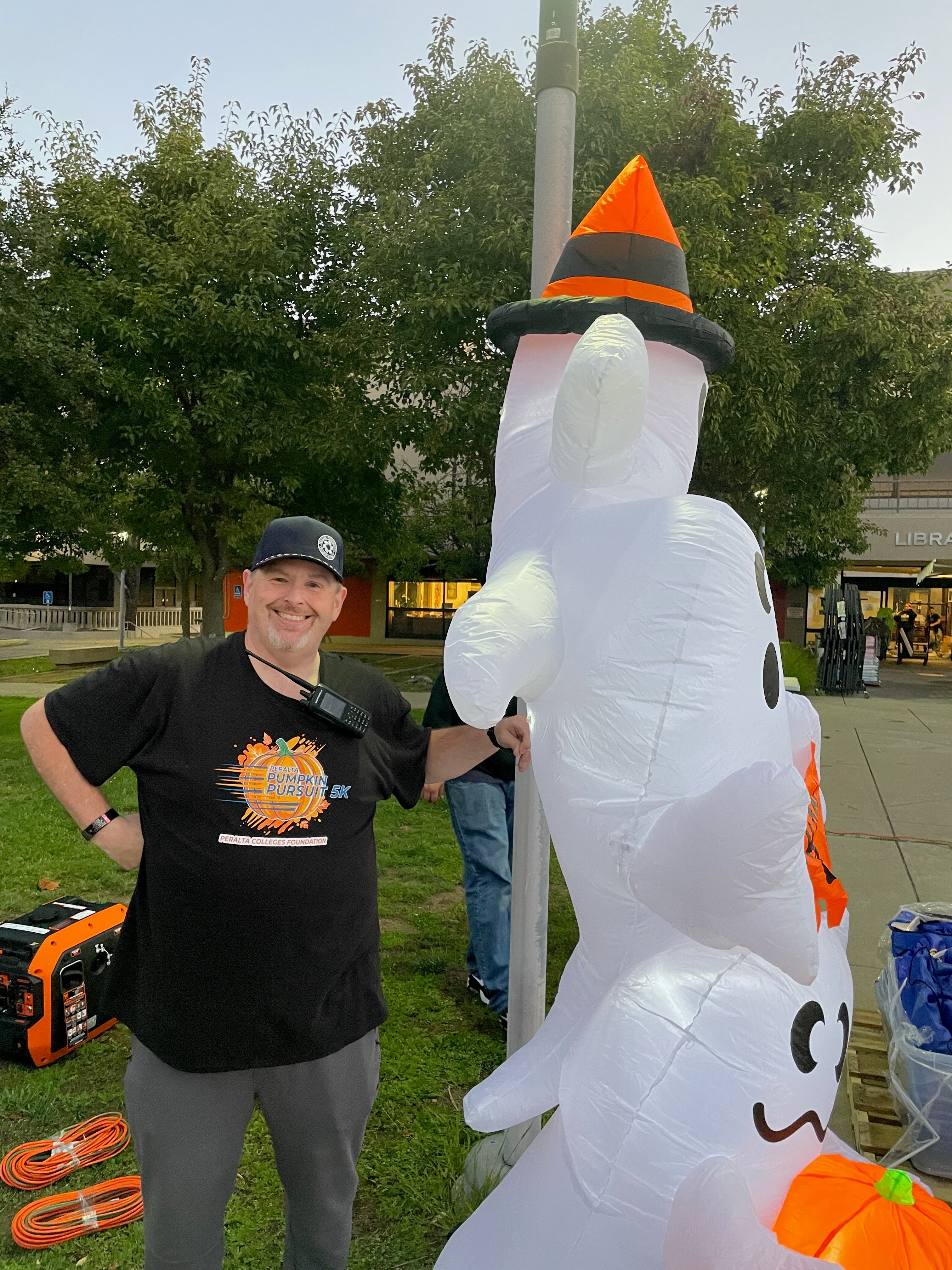 Greg Nelson with inflatable ghostly friends