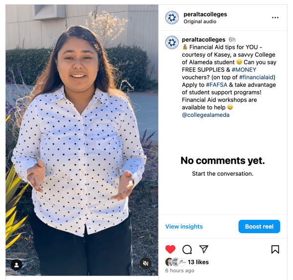 Kasey FAFSA Instagram post screenshot