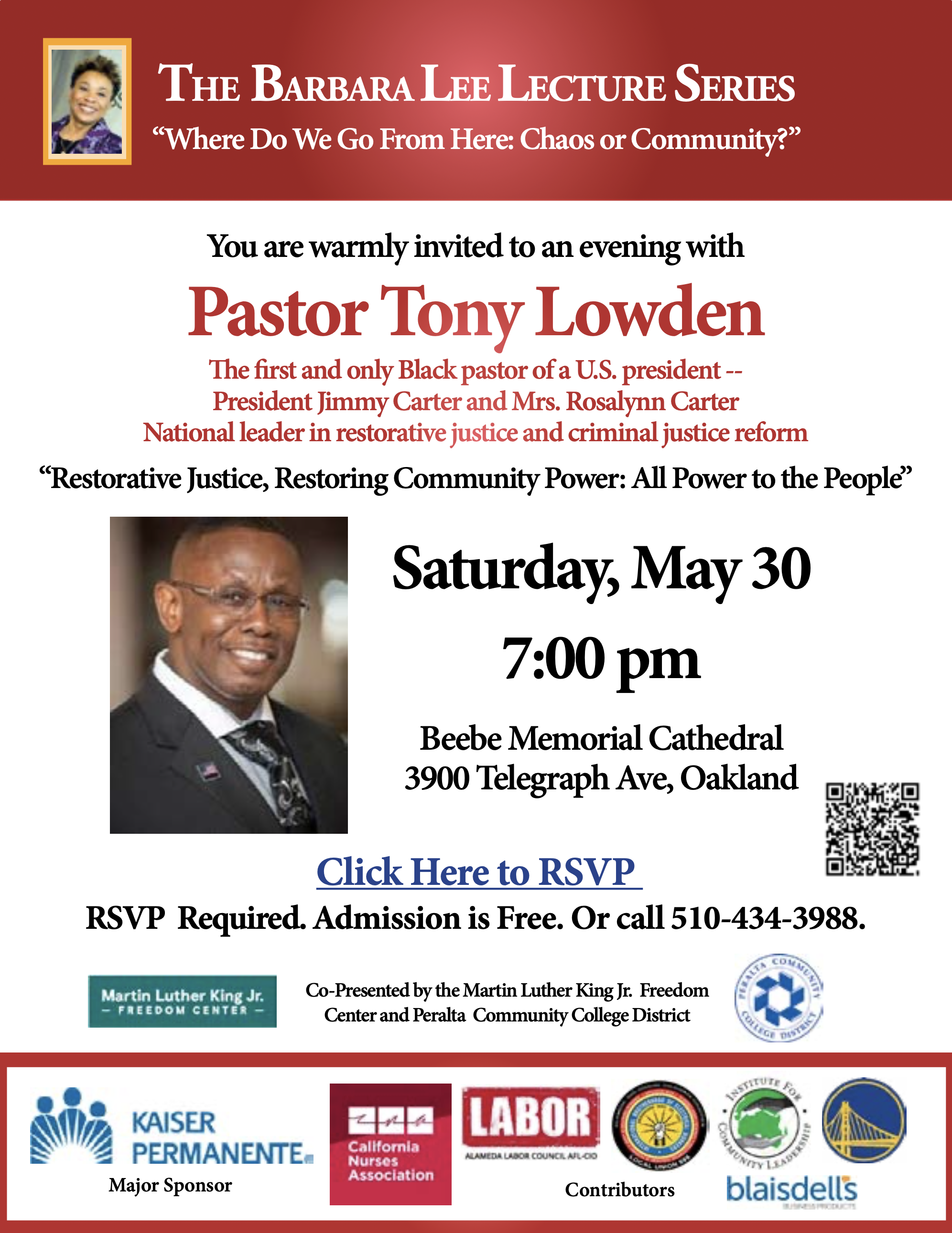 Pastor Tony Lowden Barbara Lee Lecture Series