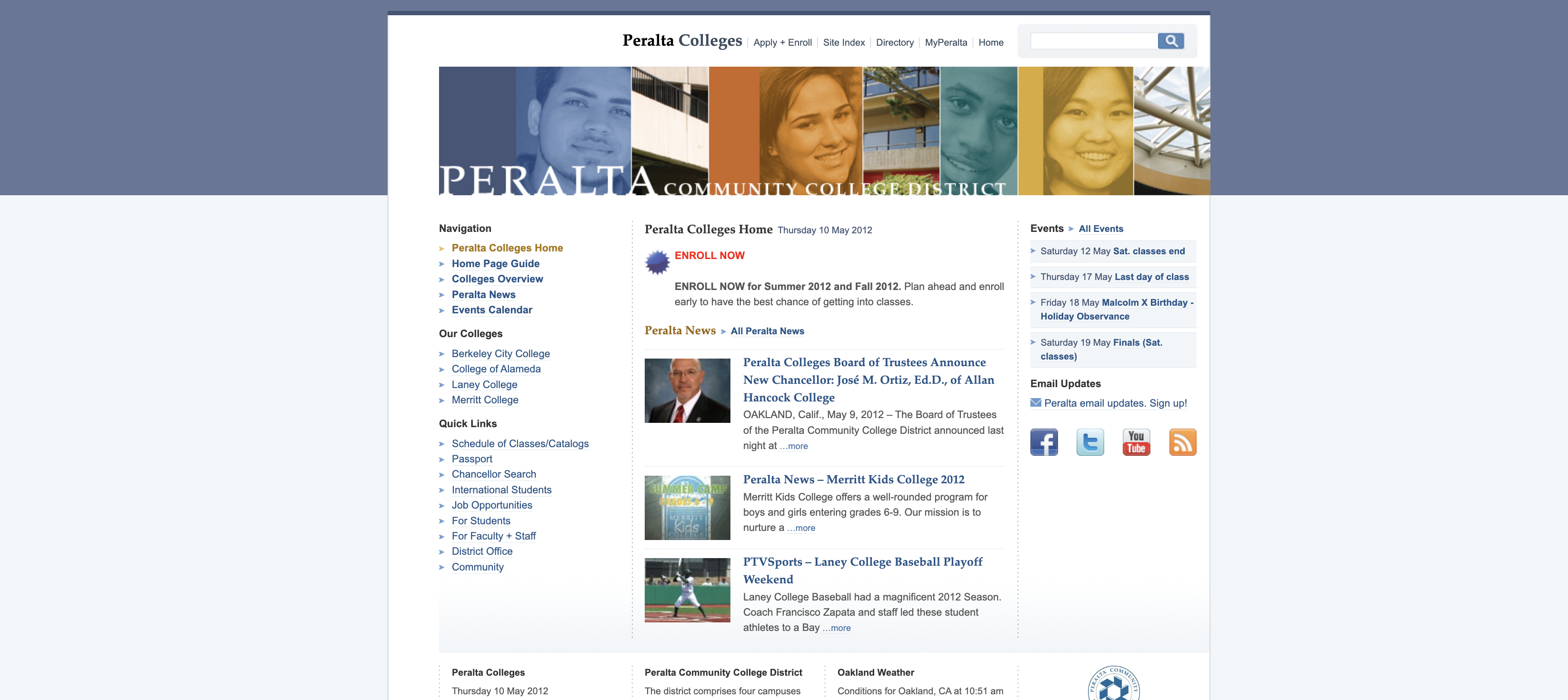 Peralta website homepage 2012-05-10 from Internet Archive