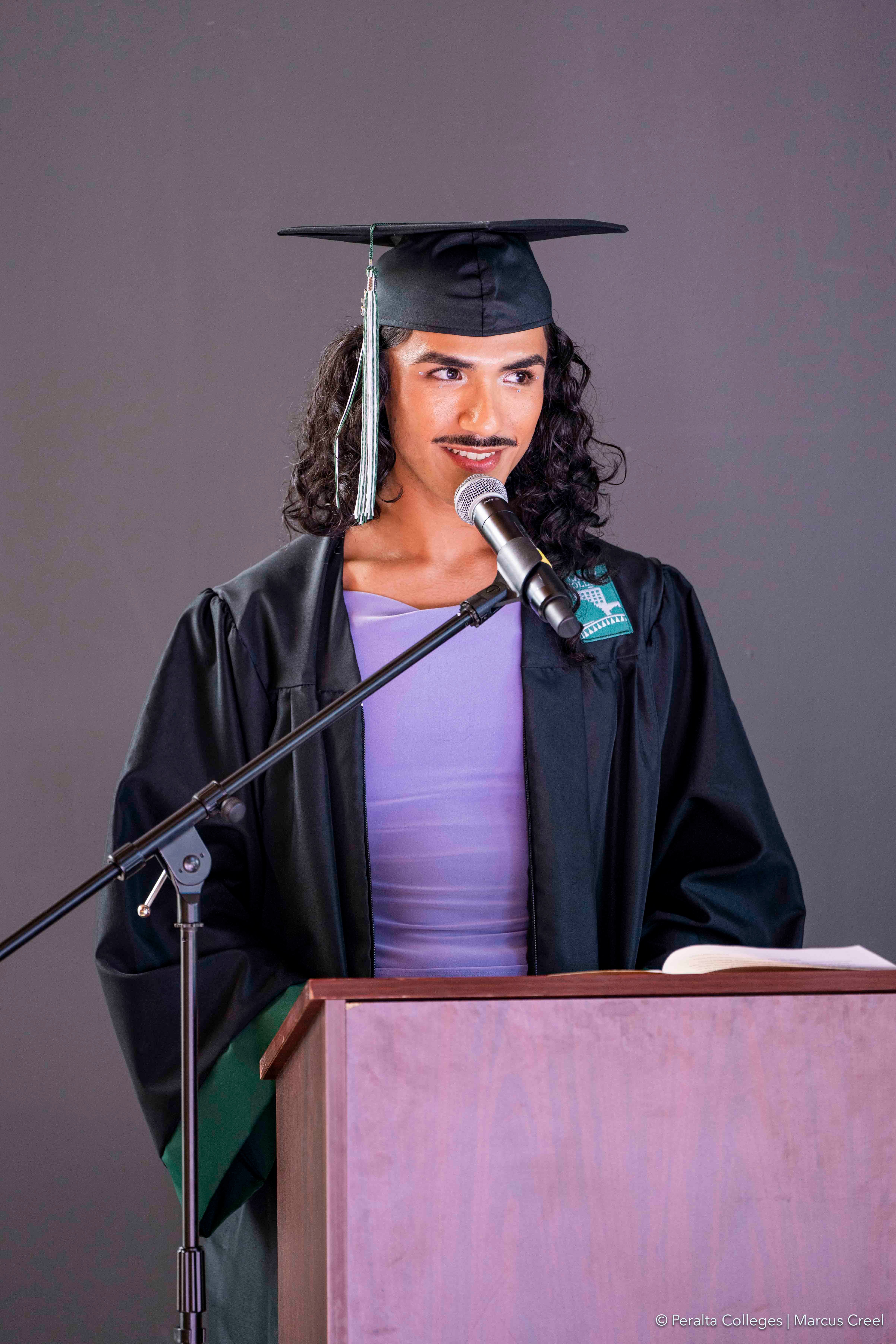 Emiliano Villa gives the Keynote address at the 2025 Lavender Graduation celebration