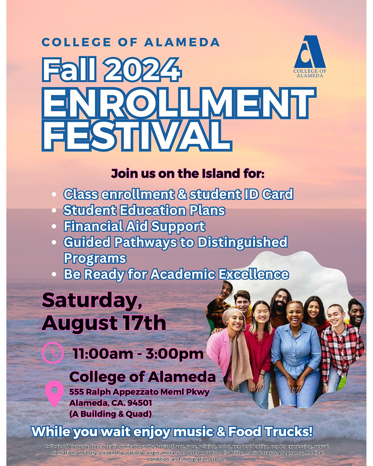 Fall Events College Fall Enrollment Festival @ College of Alameda, Sat., Aug. 17, 11am-3pm