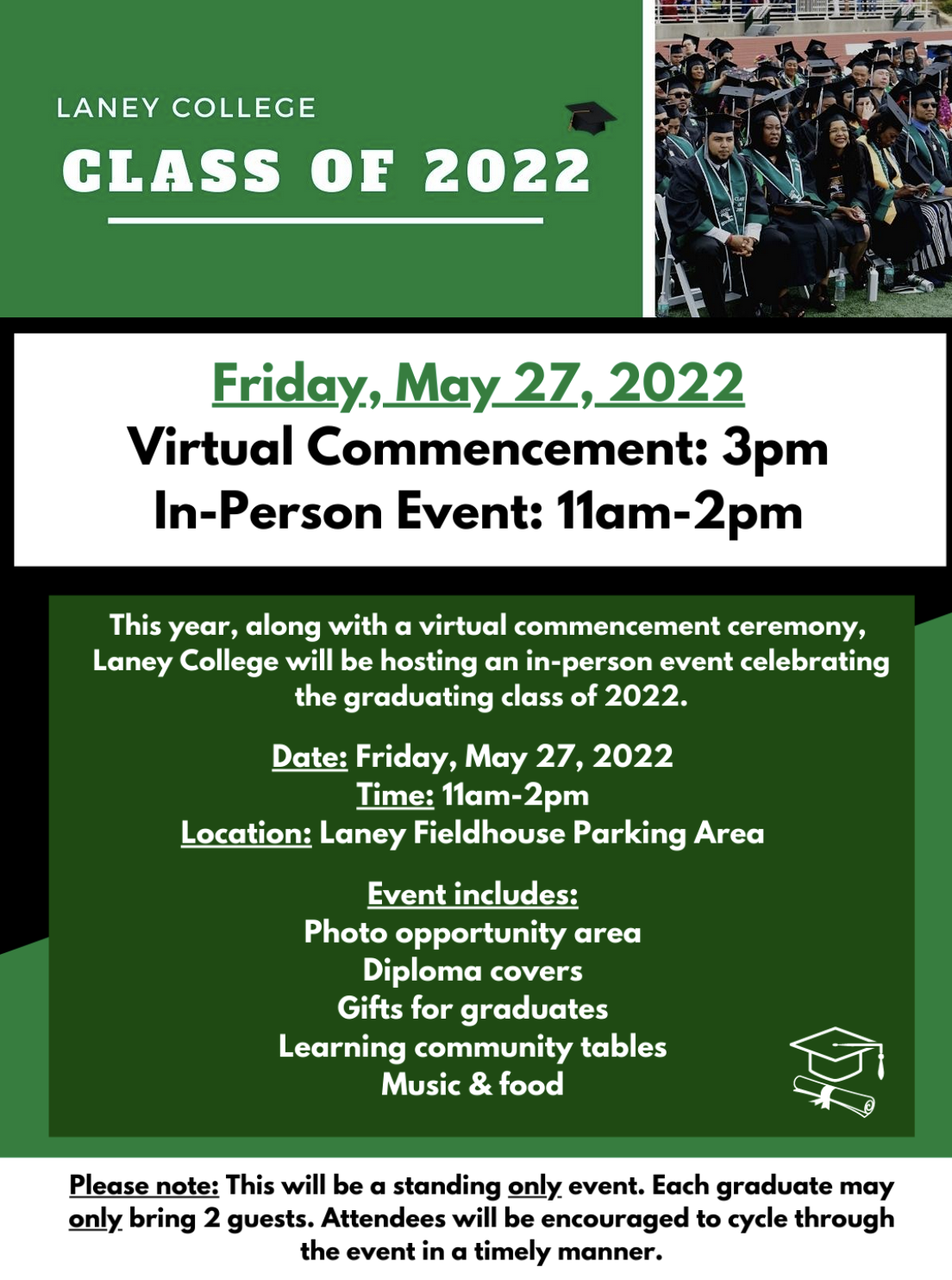 Laney College Graduation Ceremony, May 27 (Inperson & Virtual)