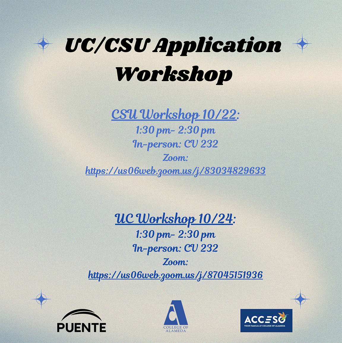 Transfer Application Workshops